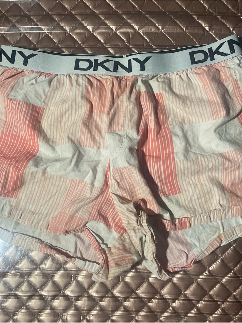 DKNY Peach & White Striped Women's Athletic Lounge Shorts